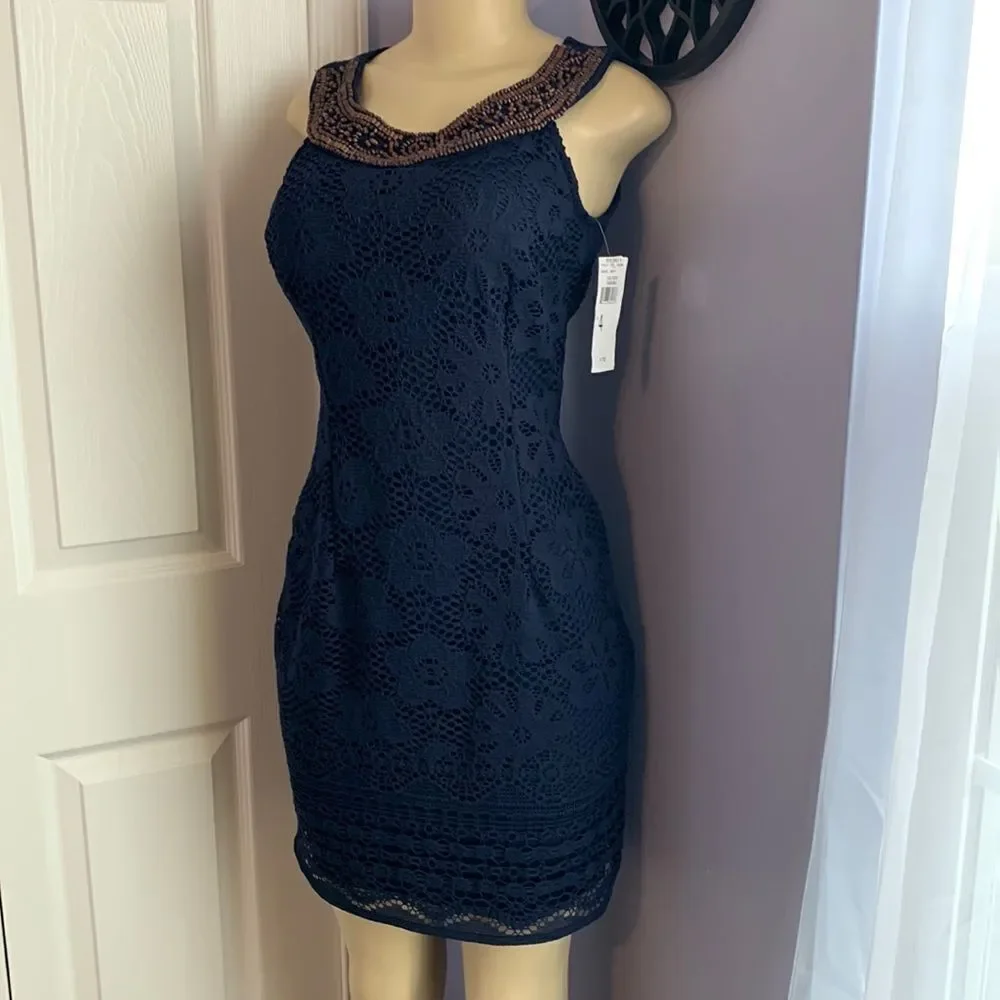 Navy Beaded Cocktail Party Formal Special Occasion Dress 4